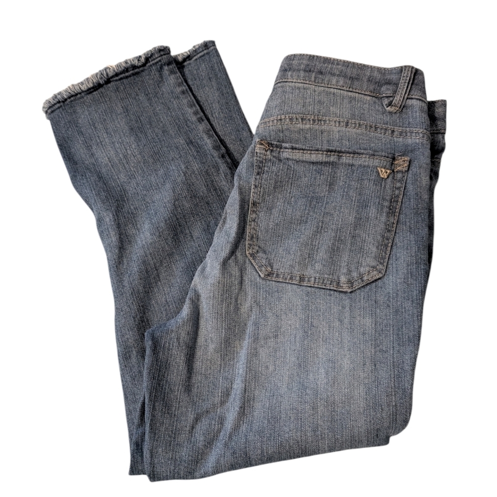 Wit & Wisdom Women's Cropped Blue Stretchy Denim Jeans Raw Hem Size 6